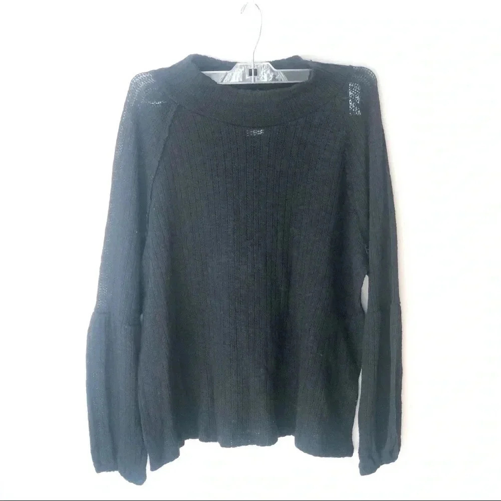 White willow black sheer woven full sl top S/P‎